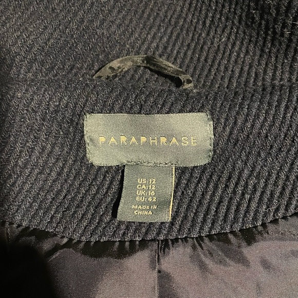 Paraphrase Wool Navy Blue Asymmetrical Zipper Ribbed Knit Coat Peacoat (size 12) - Picture 3 of 8